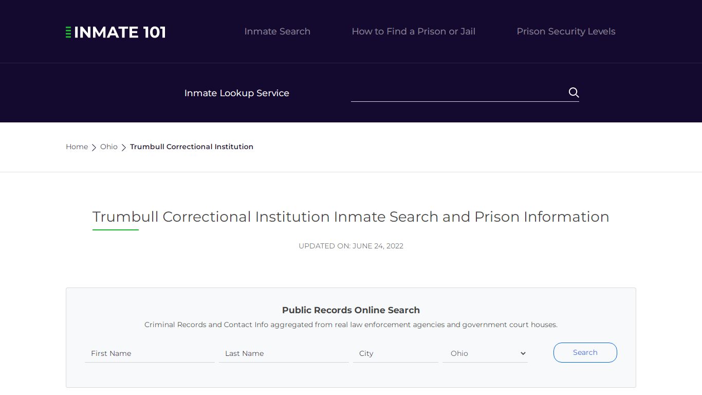 Trumbull Correctional Institution Inmate Search ...