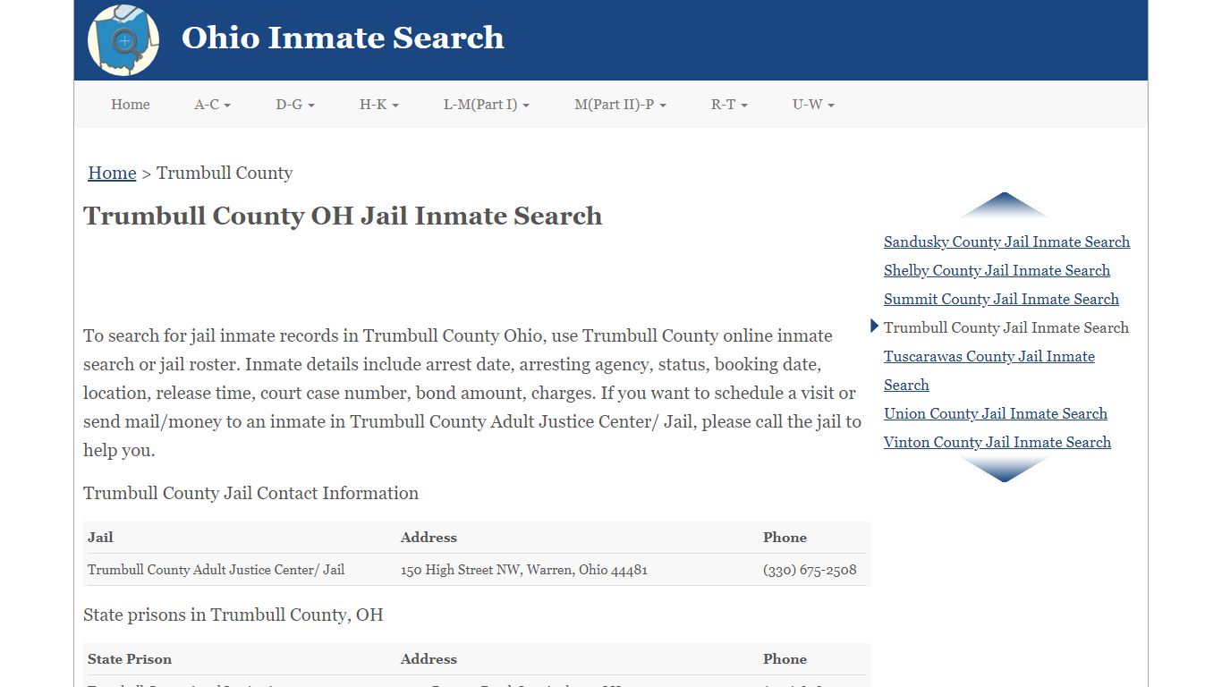 Trumbull County OH Jail Inmate Search